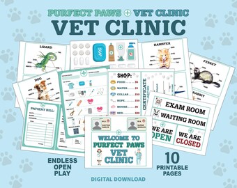 Dierenkliniek Fantasiespel Printables - Dierenarts voor kinderen Open Play - digitale download