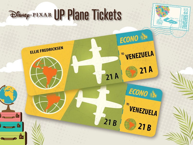 Disney Pixar up Paradise Falls Plane Tickets Digital Download Etsy