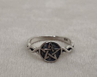 Sterling silver pentagram ring on witch band custom magic goth gothic wicca occult pagan dark satan witchcraft witchy