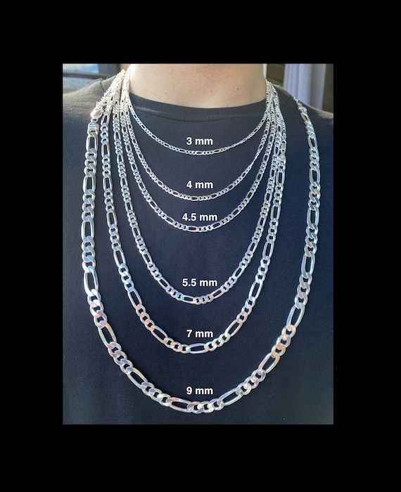 Sterling Silver Figaro Chain Necklace, Men 18 to 32 inches, 10 mm