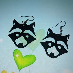 Jewelry, earrings, raccoon, handmade, vinyl record, art, upcycled, cute, whimsical
