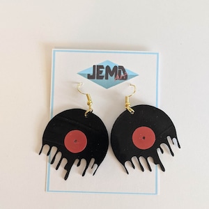 Jewelry, earrings, handmade, vinyl record, art, upcycled