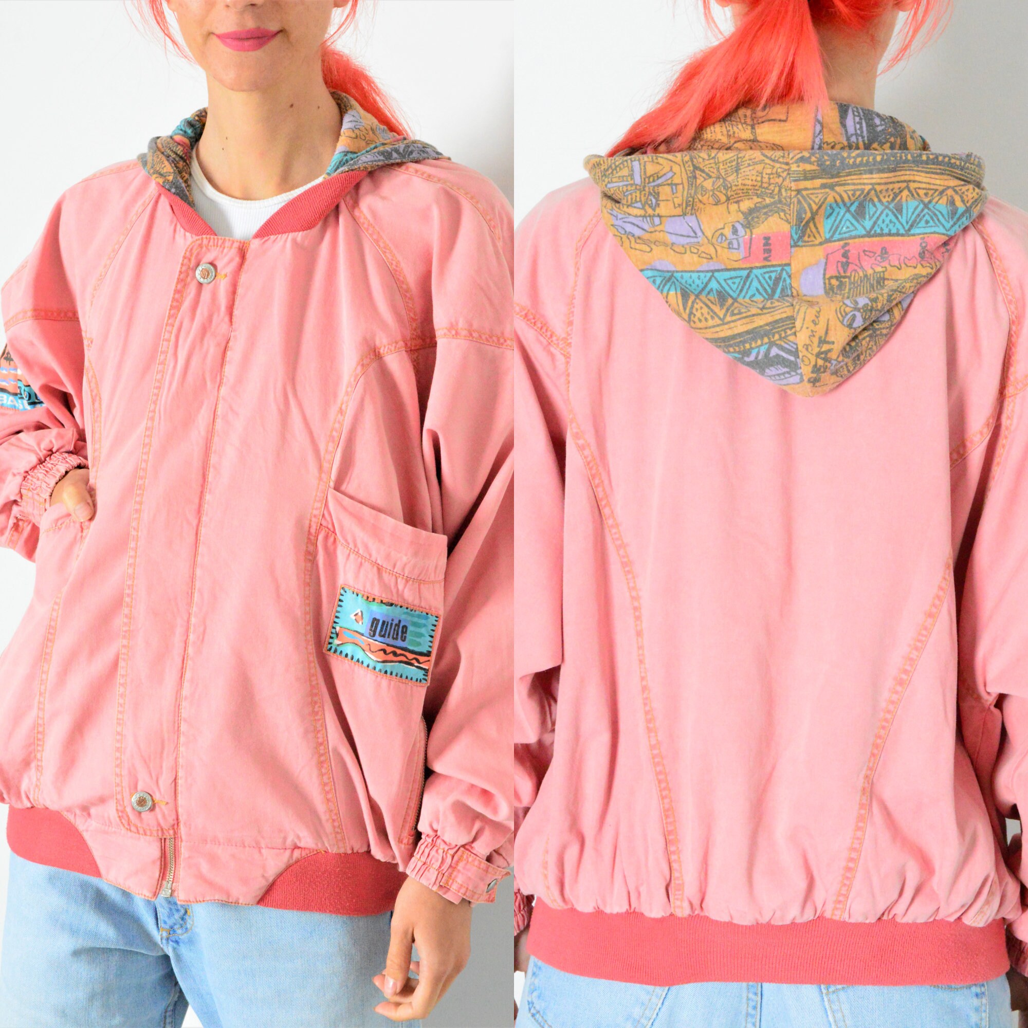 Vintage 90s Pink Hooded Women Jacket Etsy