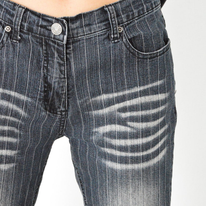 Y2K Blue Striped White Denim Pants