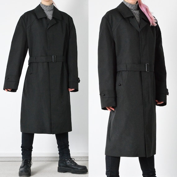 Vintage 90s Black Minimalist Trench Coat with Belt
