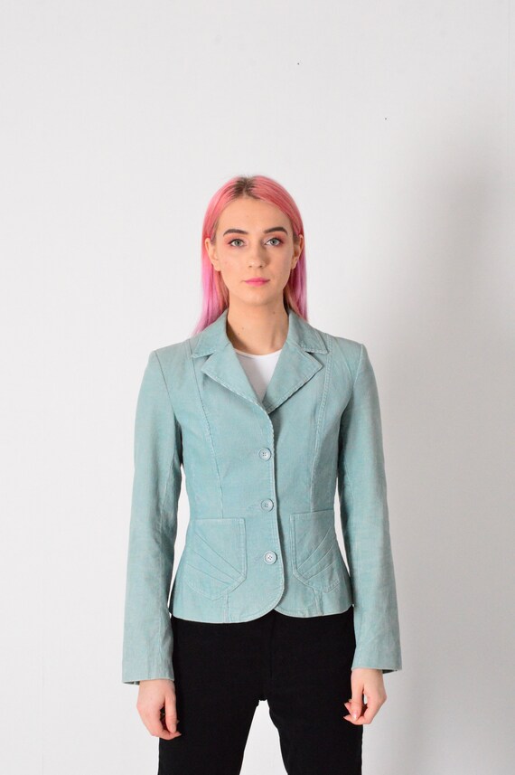 Vintage 90s Pastel Blue Corduroy Women Blazer