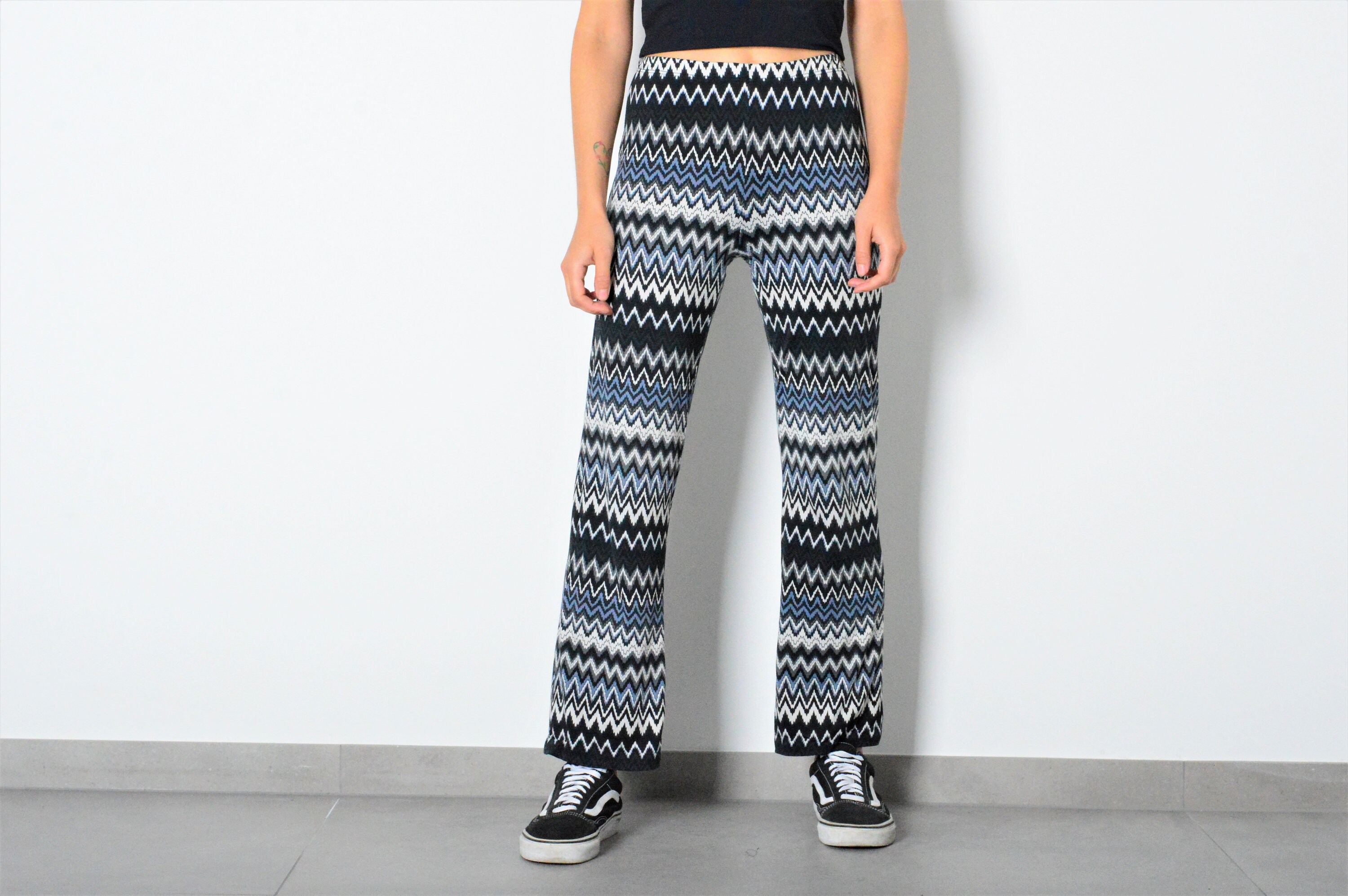 Vintage 90s Colorful Blue Grey White Zig Zag Pants Etsy