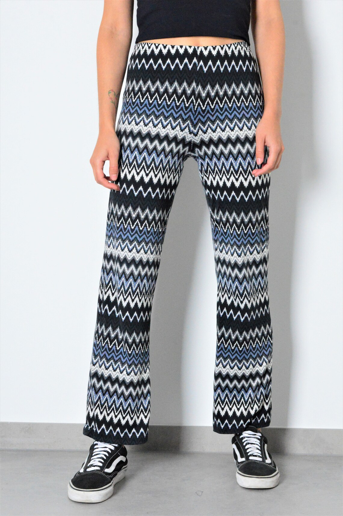 Vintage 90s Colorful Blue Grey White Zig Zag Pants Etsy