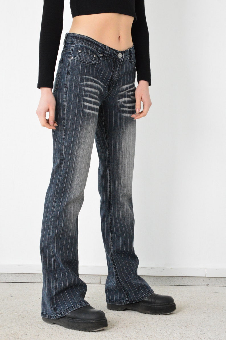 Y2K Blue Striped White Denim Pants