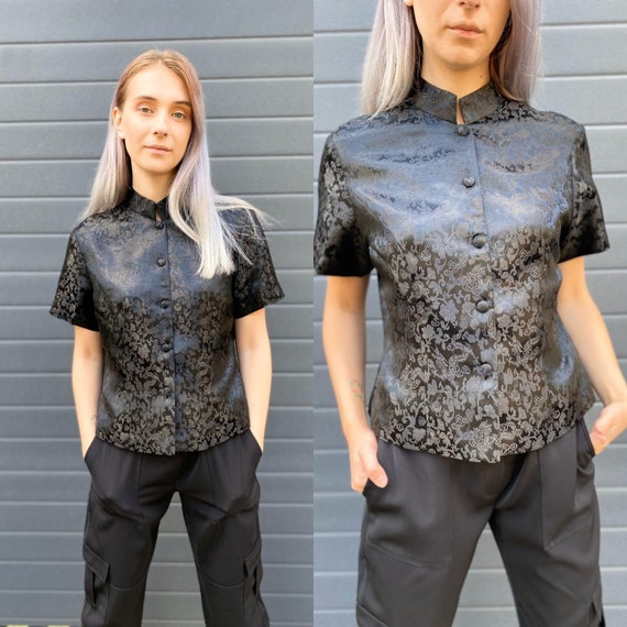 Vintage 90s Black Dragon Blouse