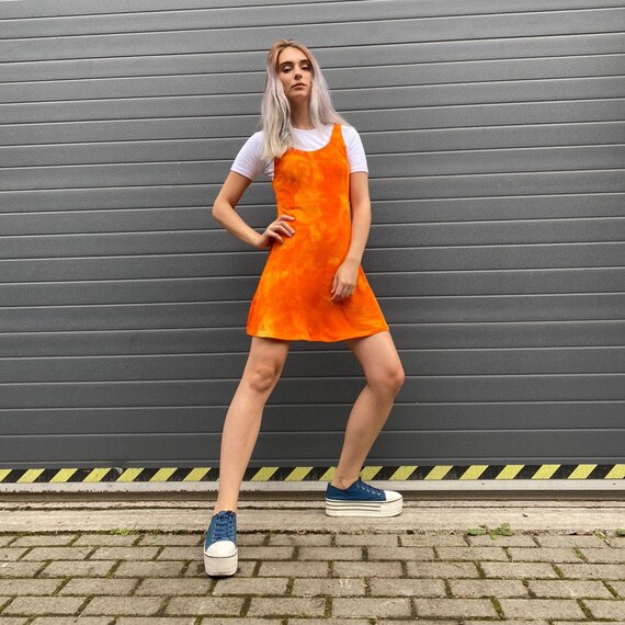 Vintage 90s Orange Batik Summer Dress