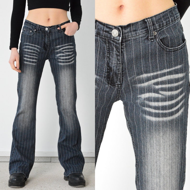 Y2K Blue Striped White Denim Pants