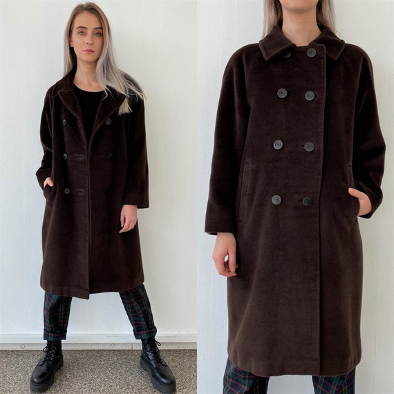 Vintage 90s Beige Sued Winter Women Coat Removable