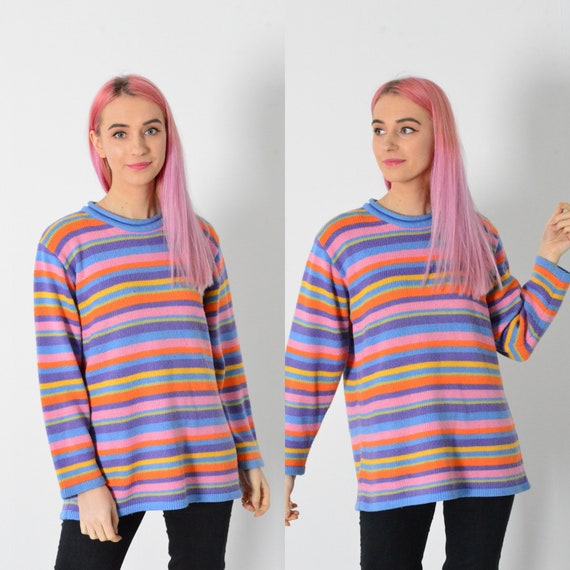 Vintage 90s Striped Colorful Rainbow Knit Jumper