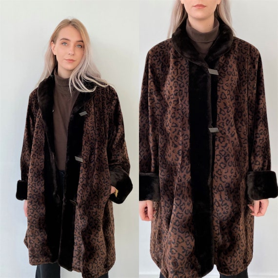 Vintage 90s Brown Leopard Print Coat