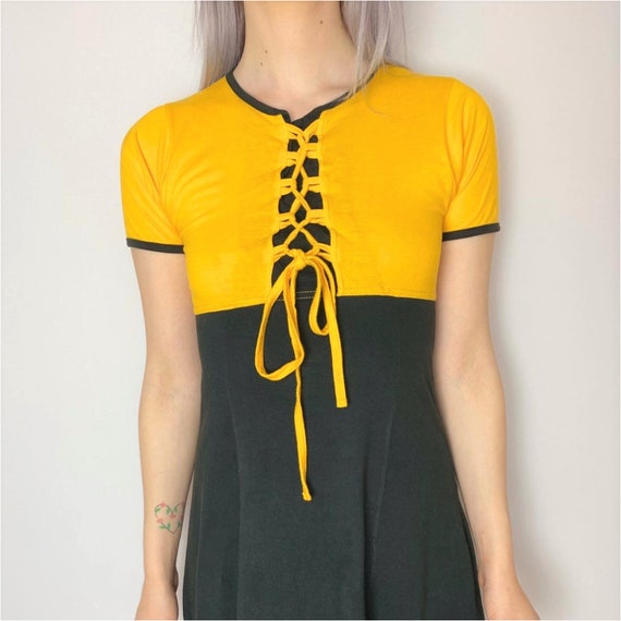 Vintage 90s Orange Black Dress