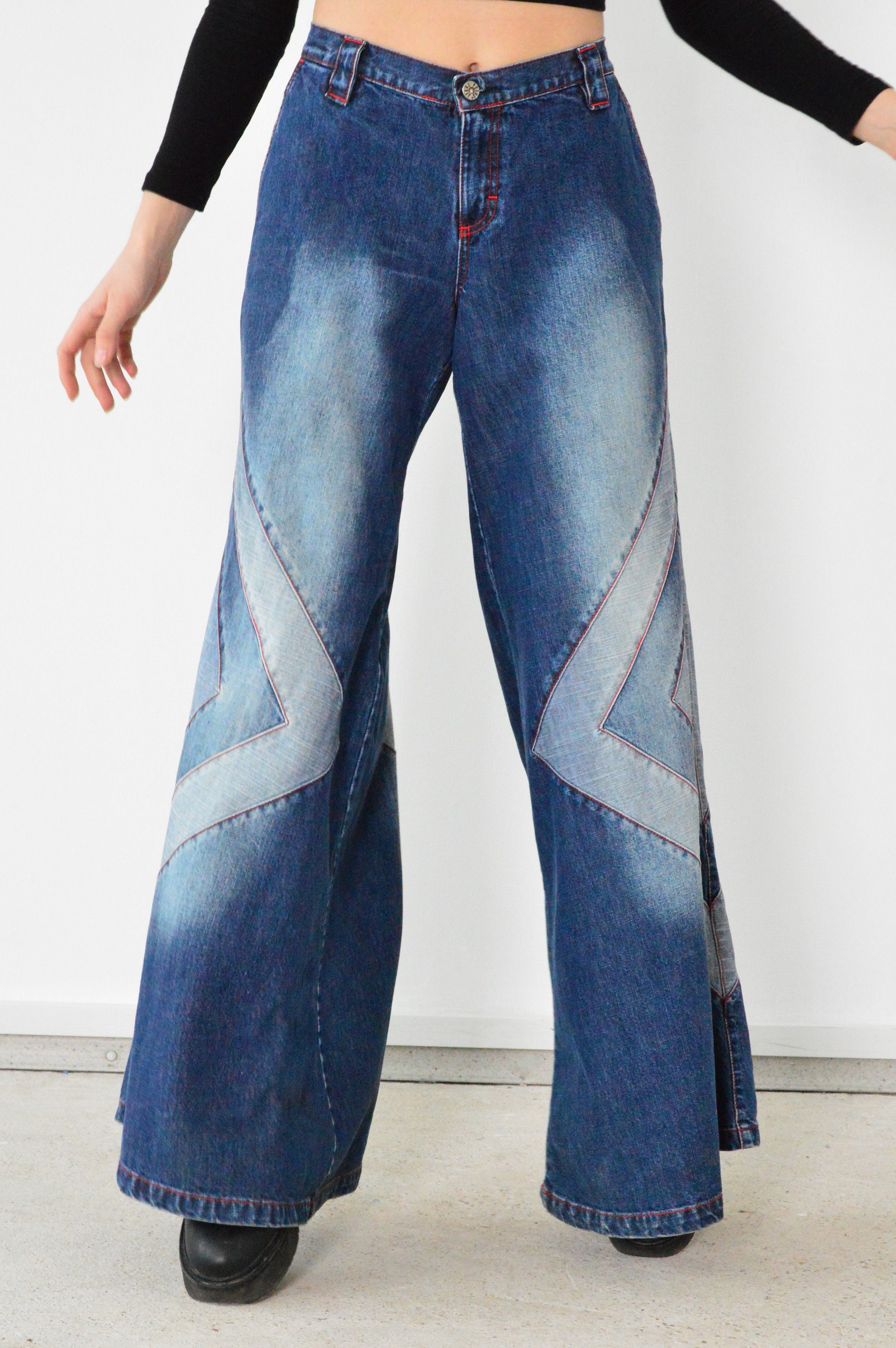Vintage 90s Denim Blue Wide Leg Oversize Jeans | Etsy