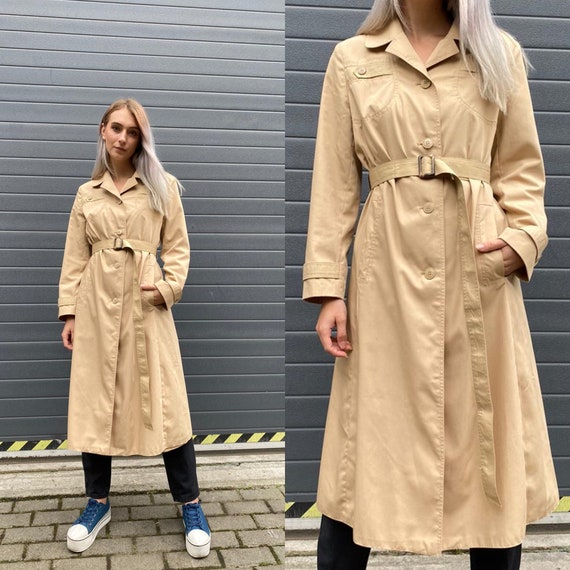 Vintage 90s Beige Long Trench Coat