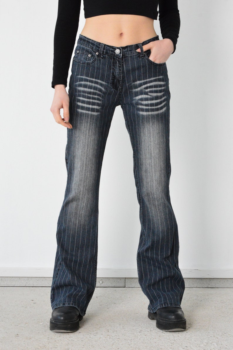 Y2K Blue Striped White Denim Pants