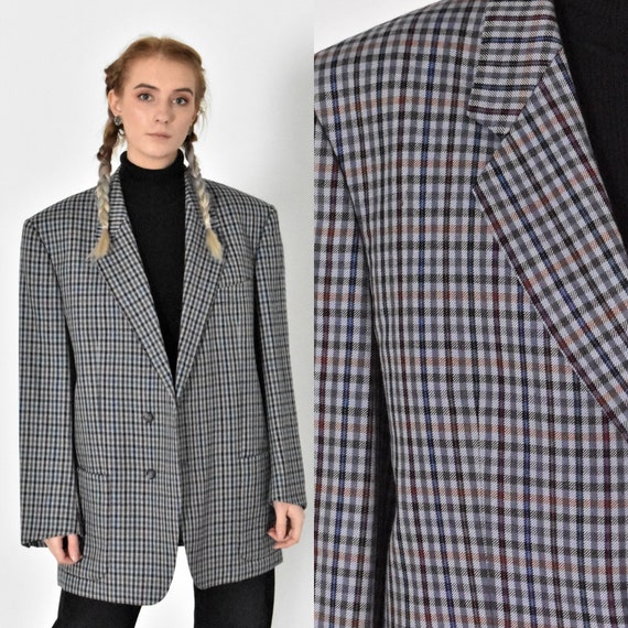 Vintage 90s Colorful Grey Blazer Size L