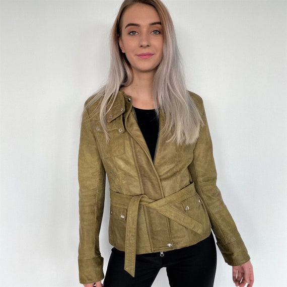 Vintage 90s Leather Grunge Jacket Green Women With