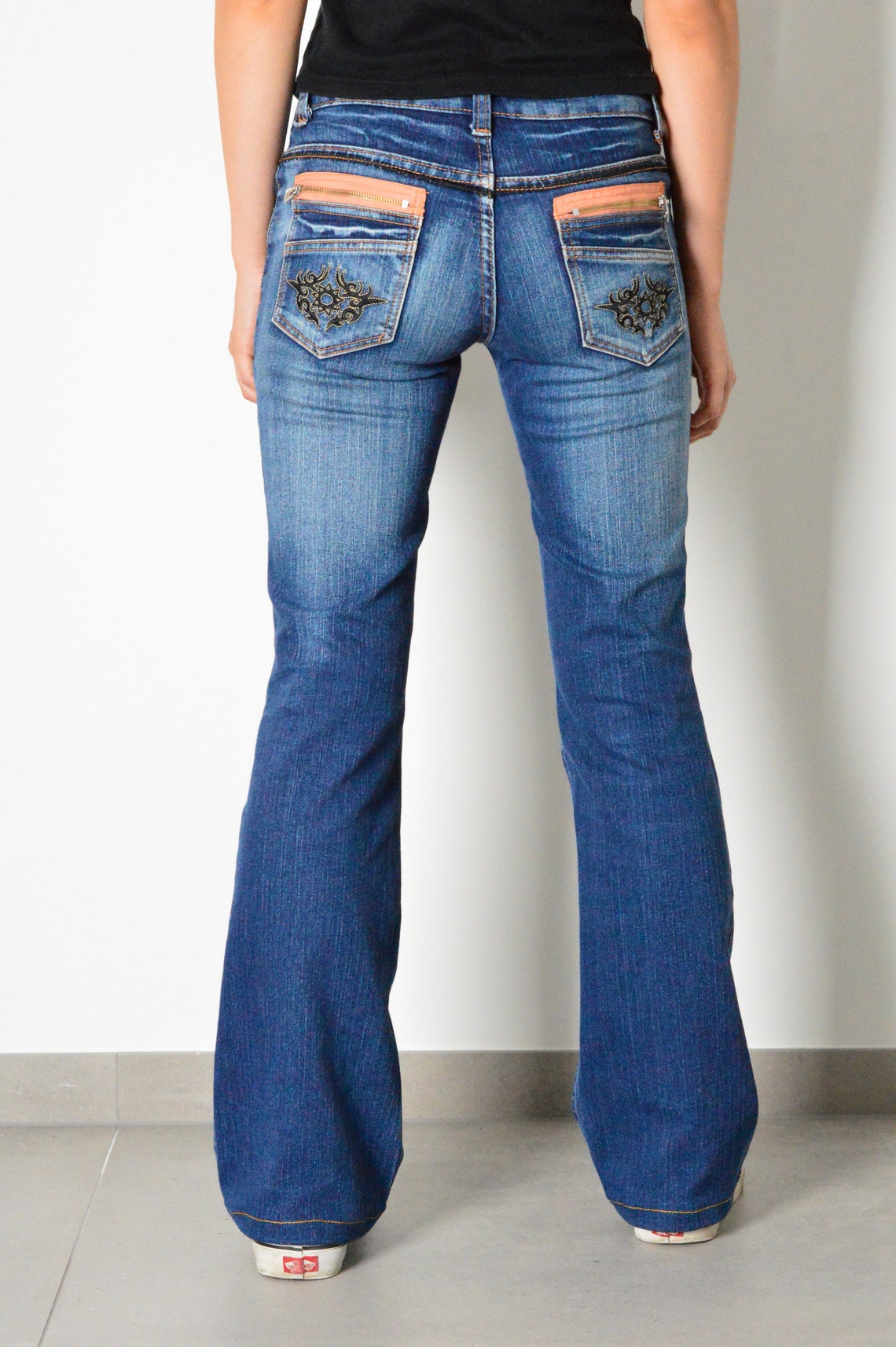 blue denim wide leg jeans