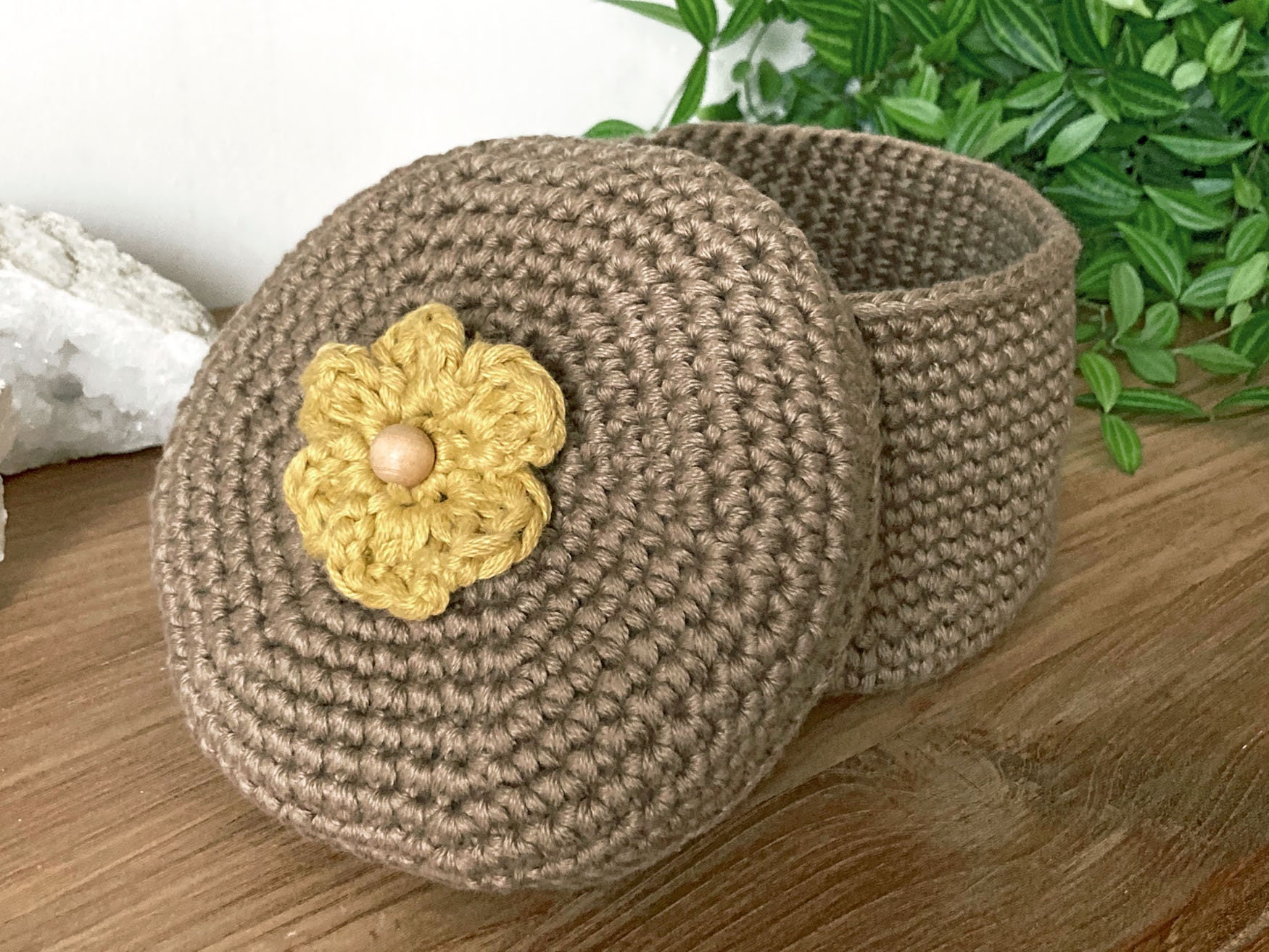 Boîte Au Crochet, Boîte en Coton Oëko-Tex, de Rangement, Coloris Kaki-Marron