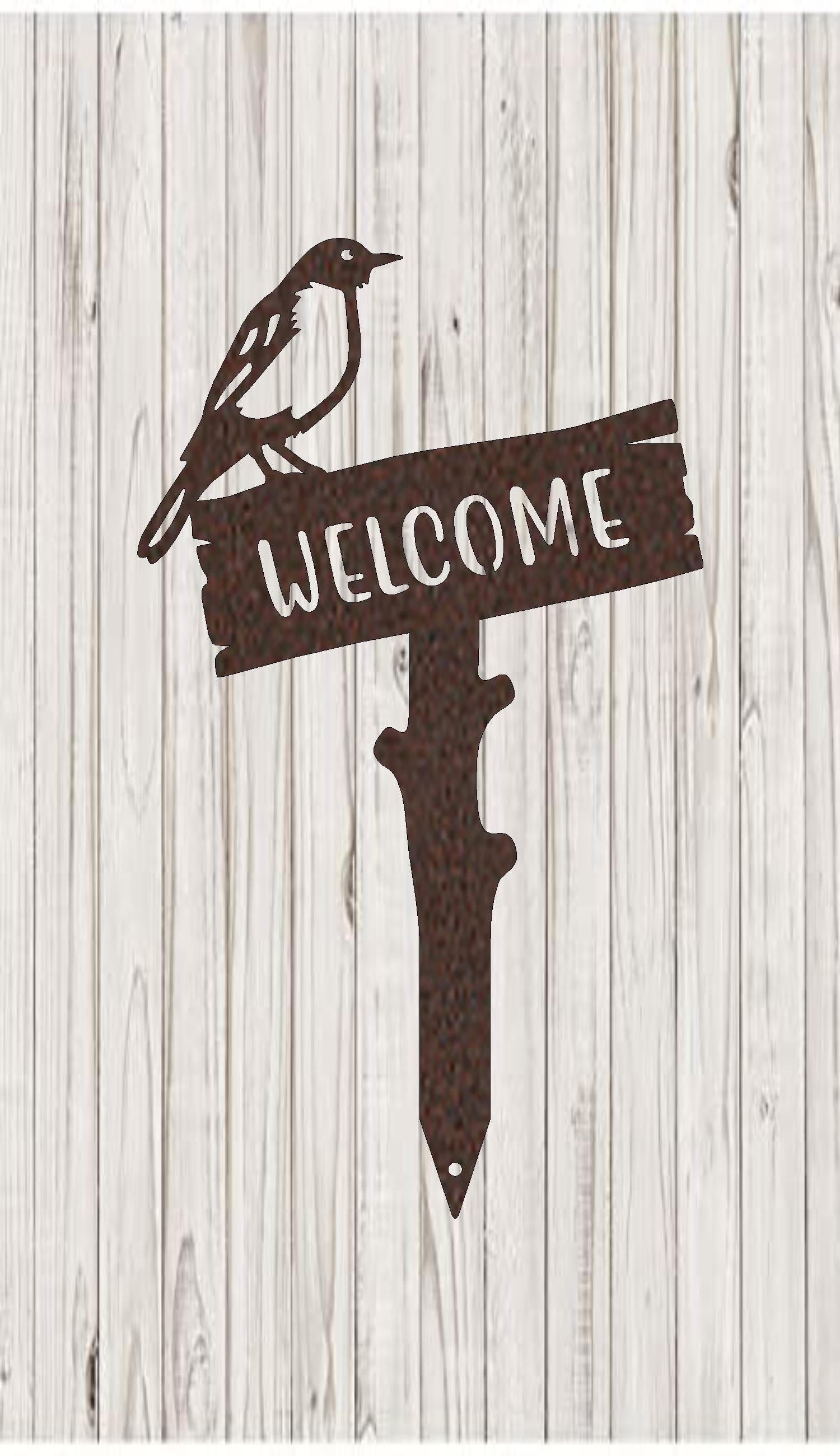 Robin Welcomesign Robin Welcome Wooden Stake - Etsy