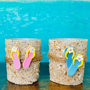 Set of 3 Beach Votive Candles, Flip Flop Decor, Seashell Accents, Coastal Home Fragrance