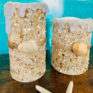 Beach Flameless Candles, Battery Operated Candles, Flameless Pillar Candle, Coastal Decor, Beach Wedding, Led Pillar Candles, Relaxing Gift