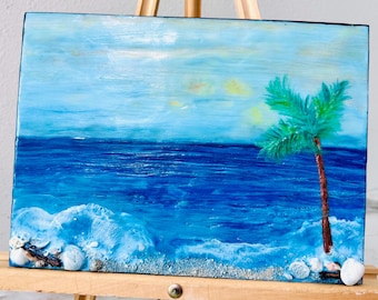 Decorazioni murali con spiaggia di Barbados, regalo ricordo di viaggio in spiaggia, arte con palme, paesaggi marini tropicali, regali di inaugurazione della casa,