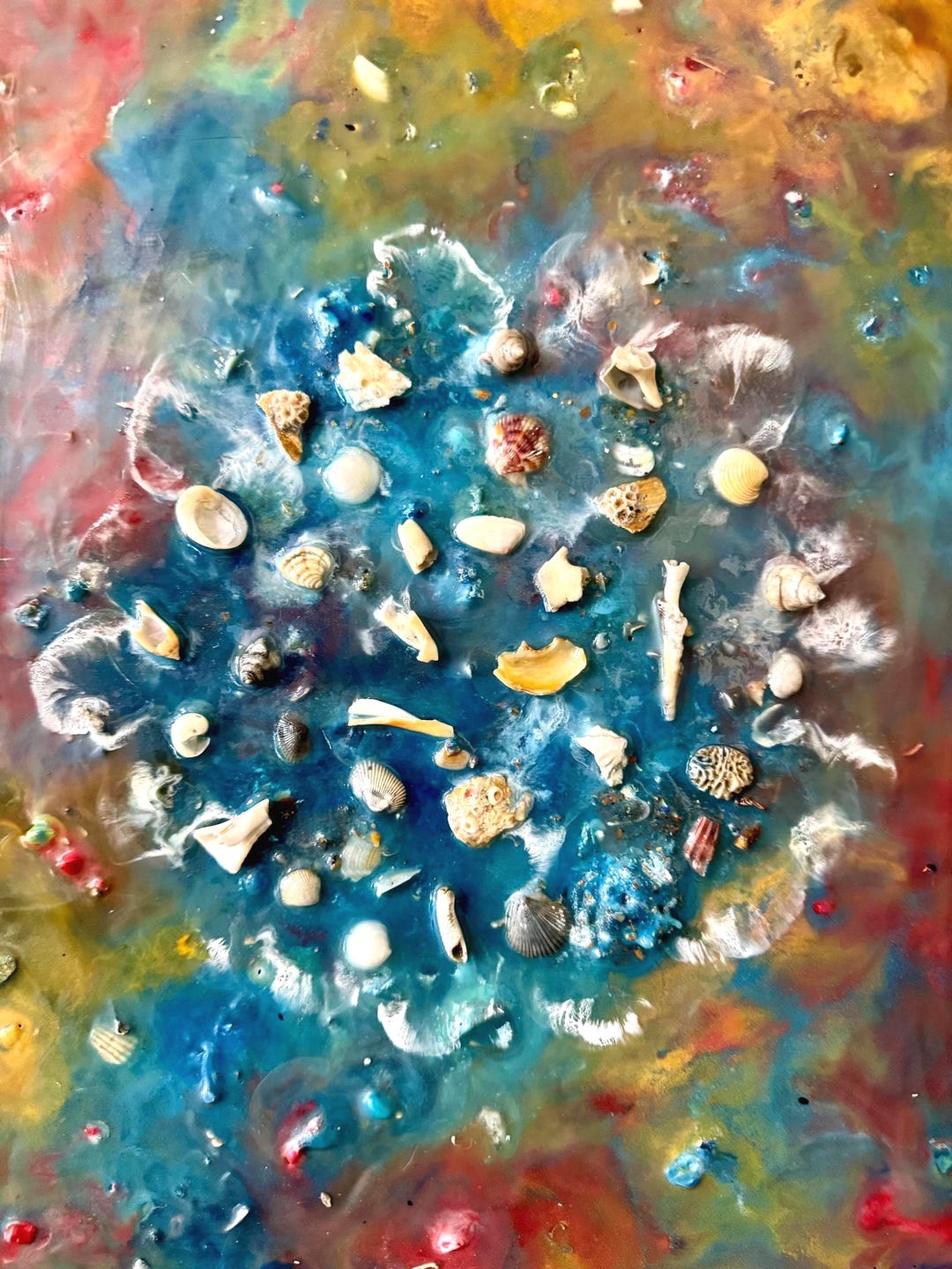 Real Shell Art Real Seashell Wall Artwork, Coastal Beach Art, Encaustic Painting ...