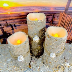 Beach Flameless Candles, Battery Operated Candles, Flameless Pillar Candle, Coastal Decor, Beach Wedding, Led Pillar Candles, Relaxing Gift