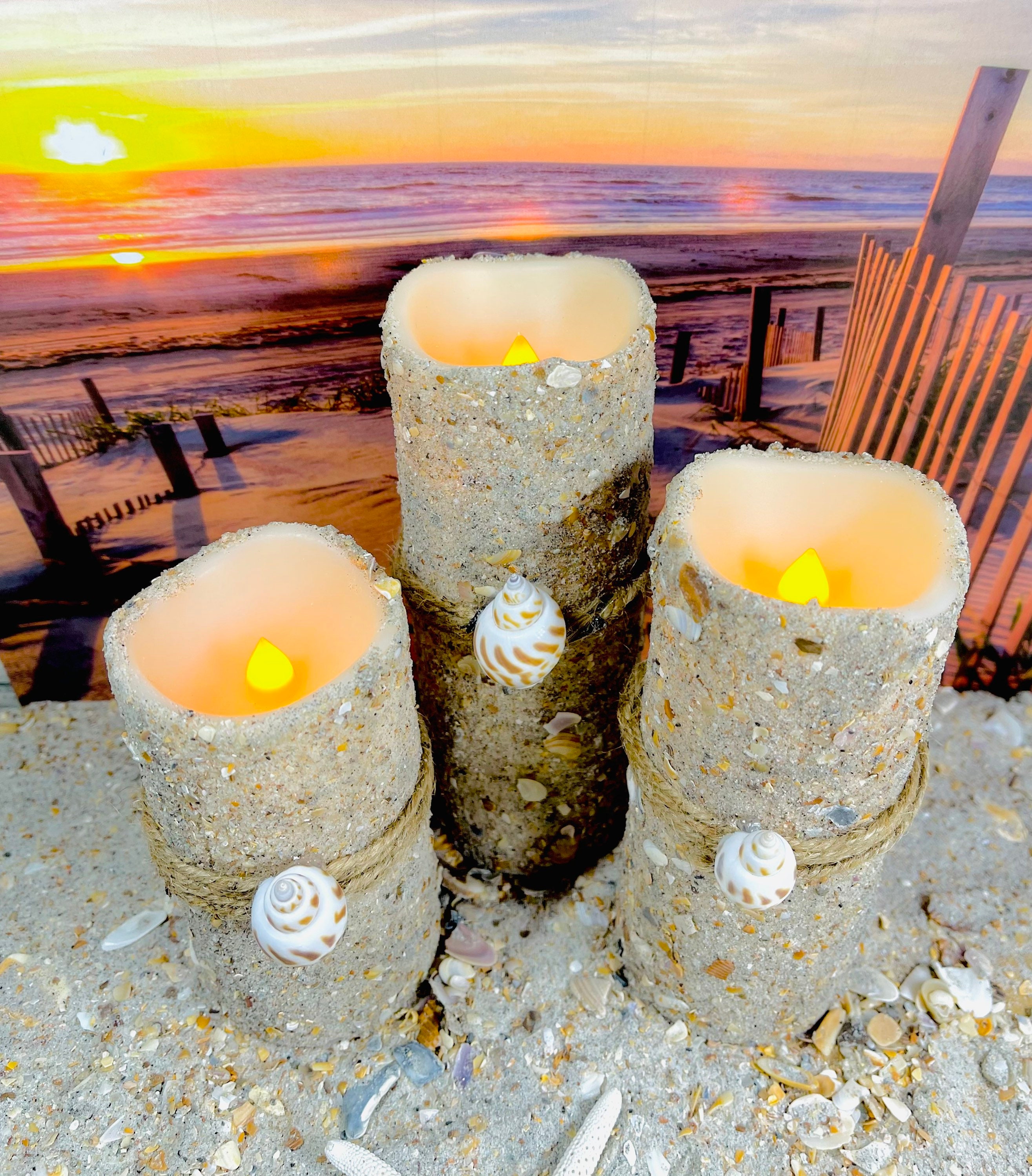 Beach Flameless Candles, Battery Operated Candles, Flameless Pillar Candle, Coastal Decor, Beach Wedding, Led Pillar Candles, Relaxing Gift