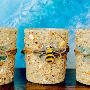 Handmade Bee Votive Candles, Beach Sand Seashell Decor, Coastal Scented Candle Set