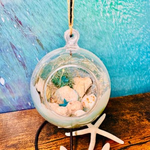 Lámpara nocturna de arena de playa de Saint Thomas con soporte, luces nocturnas costeras, centro de mesa de playa, decoración oceánica,