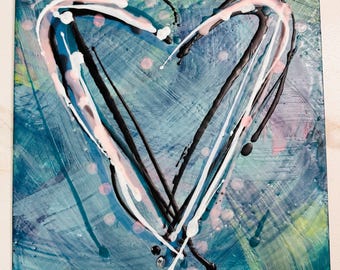 Abstract Heart Gallery Art Wall, Original Wall Artwork, Love Home Decor, Anniversary Gift, Wedding Gift, Heart Painting,