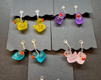 Clip On Duck Earrings, Glow in the Dark, Jeep Ducks, Cruise Ducks, Clip On Earring, Birthday Gift, Kid Gift, Summer Jewelry, Coastal Jewelry