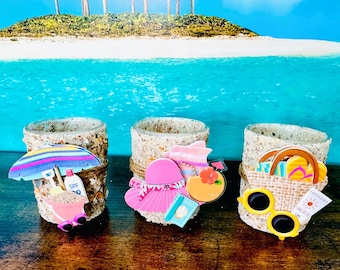 Decorative Beach Sand Candle, Coastal Container Candles, Seashell Accents, Cottagecore Decor, (Set of 3)