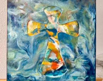 Obra de arte original feita à mão em forma de cruz para parede, arte religiosa esculpida, presente para inauguração de casa, decoração espiritual para o lar, presentes exclusivos.