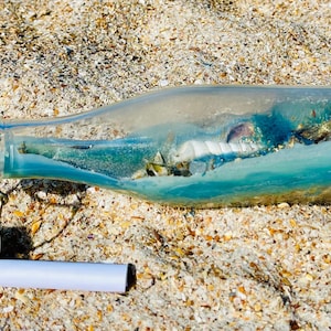 Personalized Message in a Bottle: Beach Sand Art, Seashells & Crystals