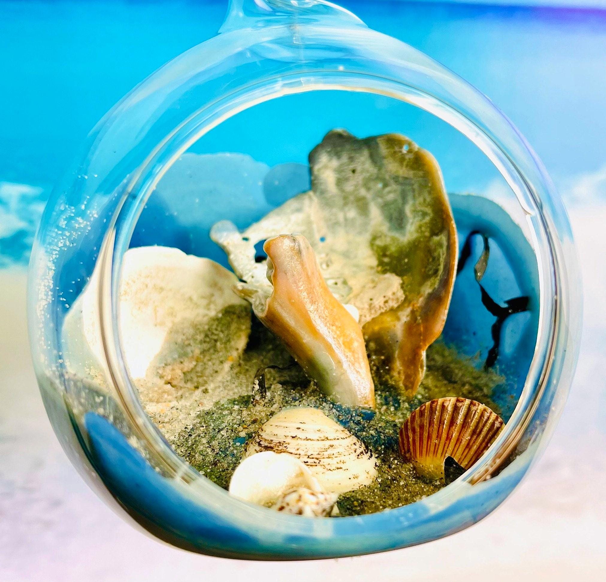 New Jersey Beach Glass Artwork with Stand, Ocean Decor, Coastal Centerpiece, Seashell Art, Ornament,