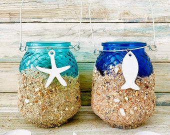 Beach Lantern Candleholders, Beach Gifts, Hanging Candle, Birthday Gift, Nautical Candle, Candle Lanterns, Tealight Holder, Outdoor Candle,