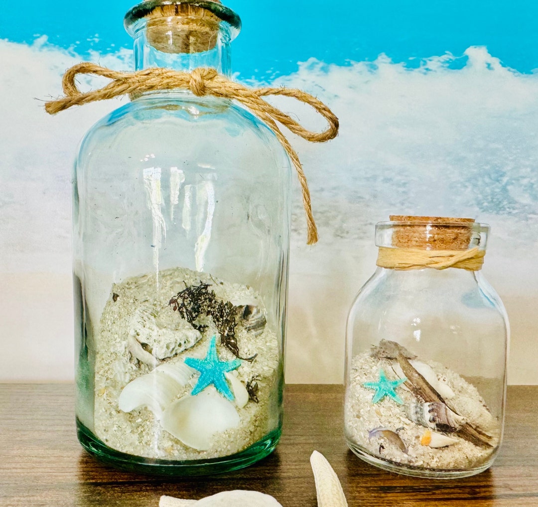 New York Beach Sand Bottle, Coastal Decor With Shells, Movable Glass ...