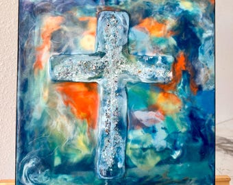 Healing Crystal Cross Wandkunst, Originalkunstwerk, Housewarming Geschenke, Religiöses Wohnkultur, Spirituelle Kunst, Unisex,