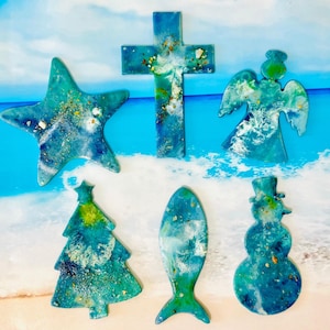 Handmade Beach Magnets, Coastal Christmas Decor, Refrigerator Magnets, Housewarming Gift, Angel Magnet, Wood Magnet, Small Christmas Gift,