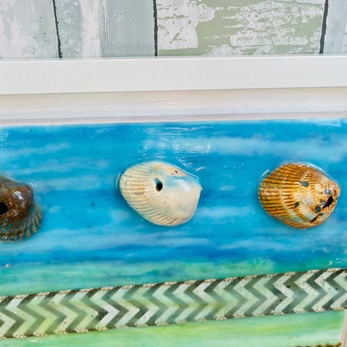 Seashell Wall Art Decor, Living Room Wall Decor, Birthday Gifts, shops Beachy Painting, Coastal Home Decor, Encaustic Art, Holiday Gifts, Office