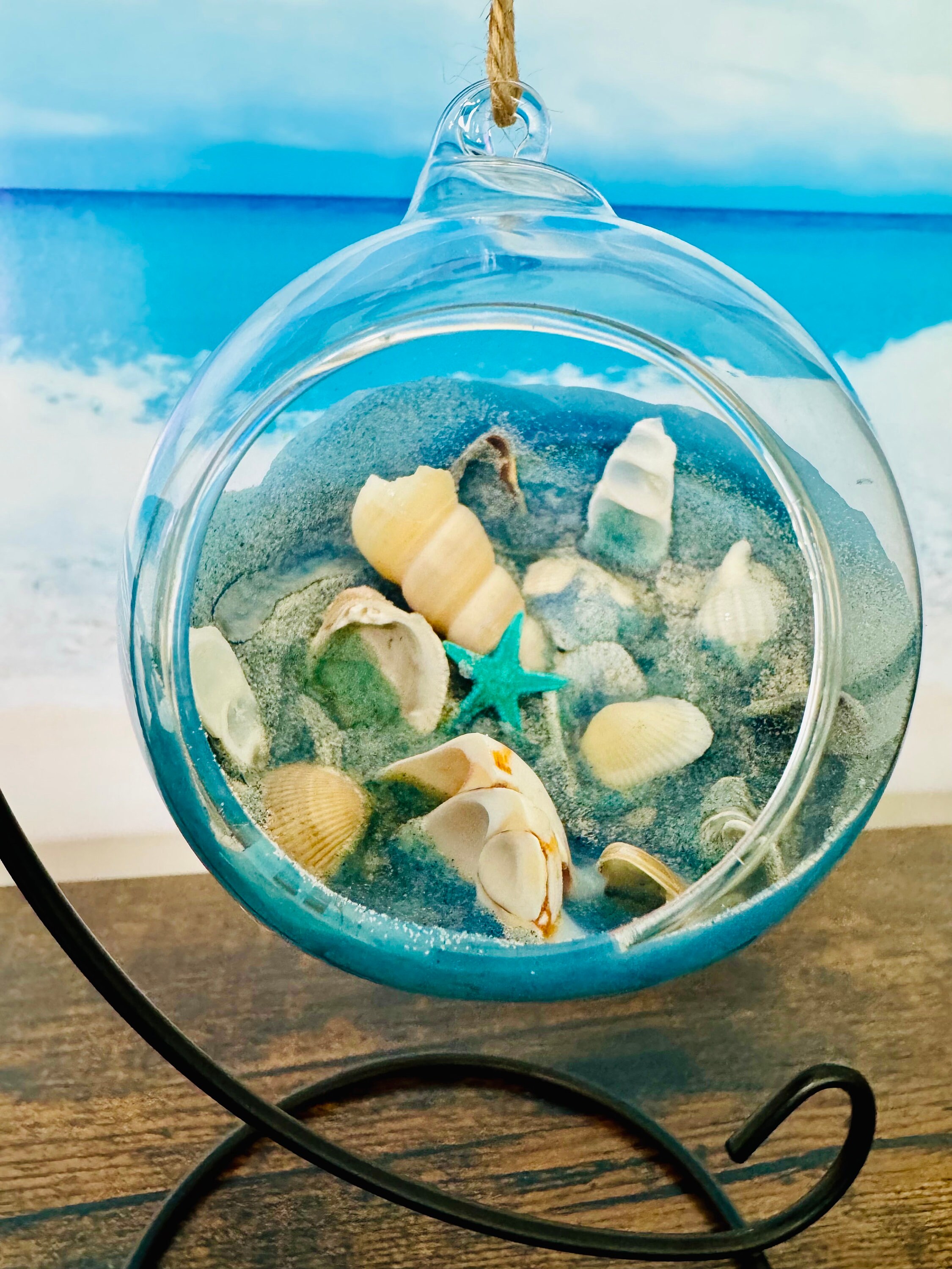 Daytona Beach Glass Terrarium Beach Art with Stand, Ocean Decor, Coastal Artwork, Housewarming Gift,