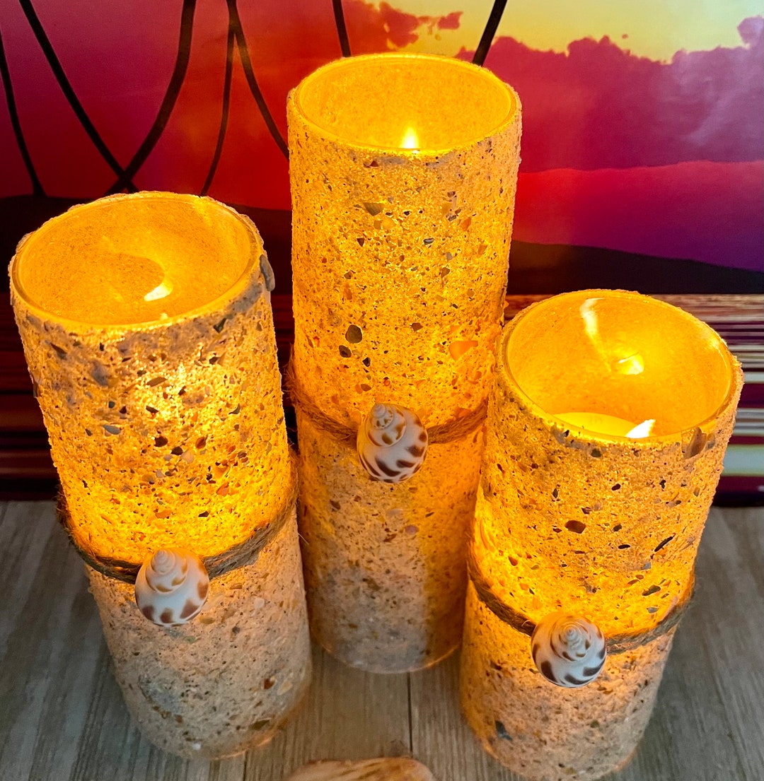 Coastal Flameless Flickering Candle, Battery Operated Candles, LED