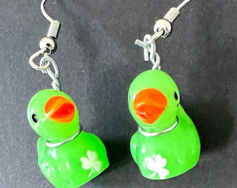 St Patrick&#39;s Day Ducks, Cute Duck Earrings, Jeep Ducks, Cruise Ducks, Hanging Earrings, Birthday Gift, Kids Gift, 4 Leaf Clovers, Jewelry